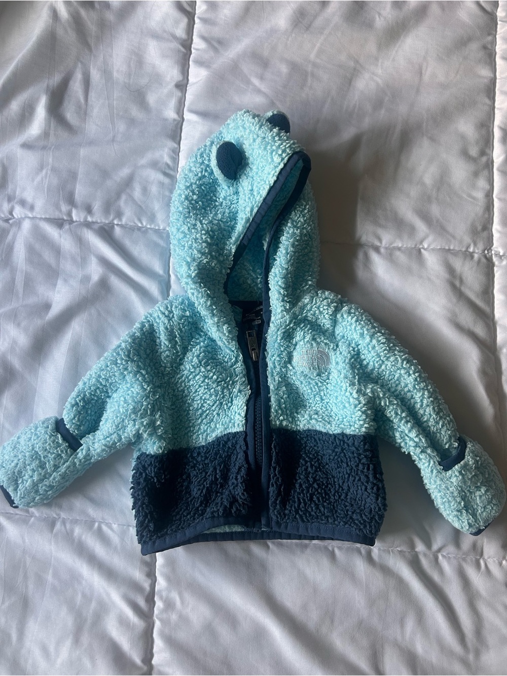 Baby Two-Tone Blue Sherpa Hoodie Northface with Bear Ears